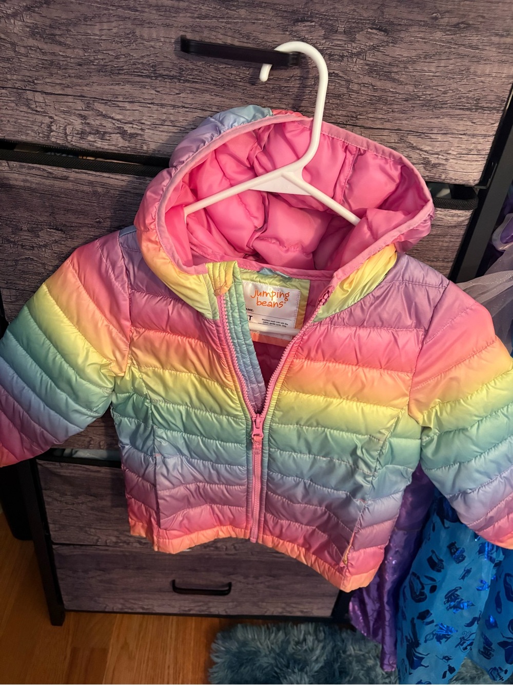 Jumping Beans Girls' Rainbow Puffer Jacket - Pink Multicolor